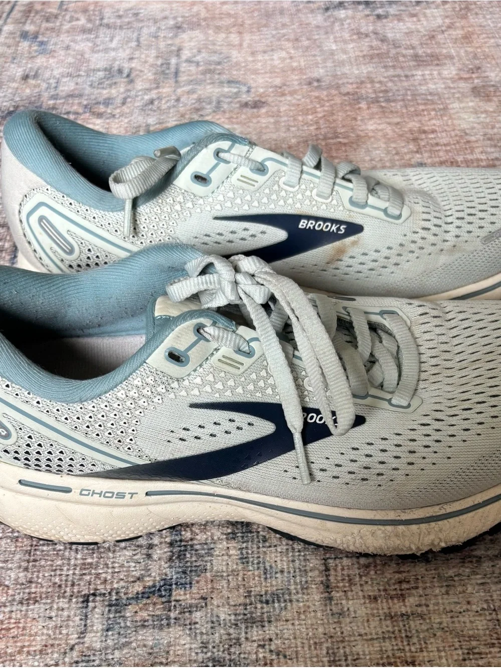 Brooks Ghost Running Shoes - Beige with Teal/Navy Accents - Picture 3 of 14